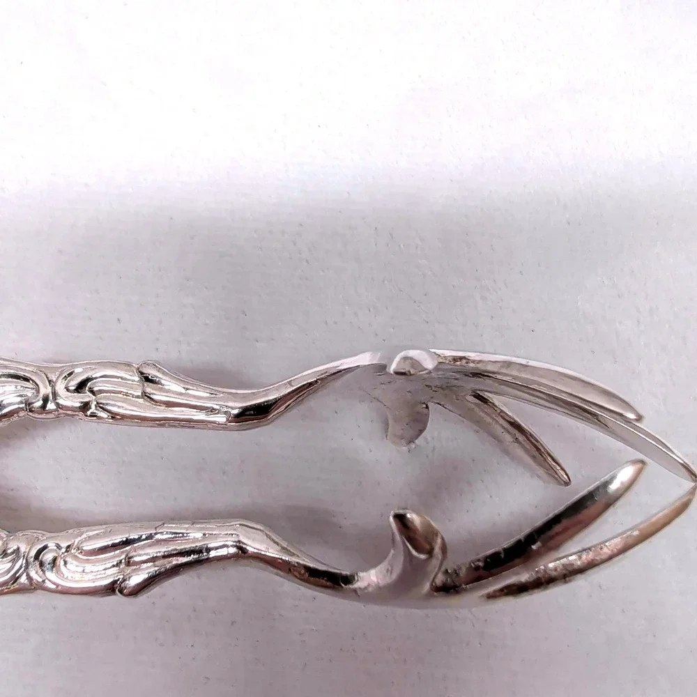 Vintage Italian Silver Plated Scissor Serving Tongs Floral Ornate MCM 8 inch